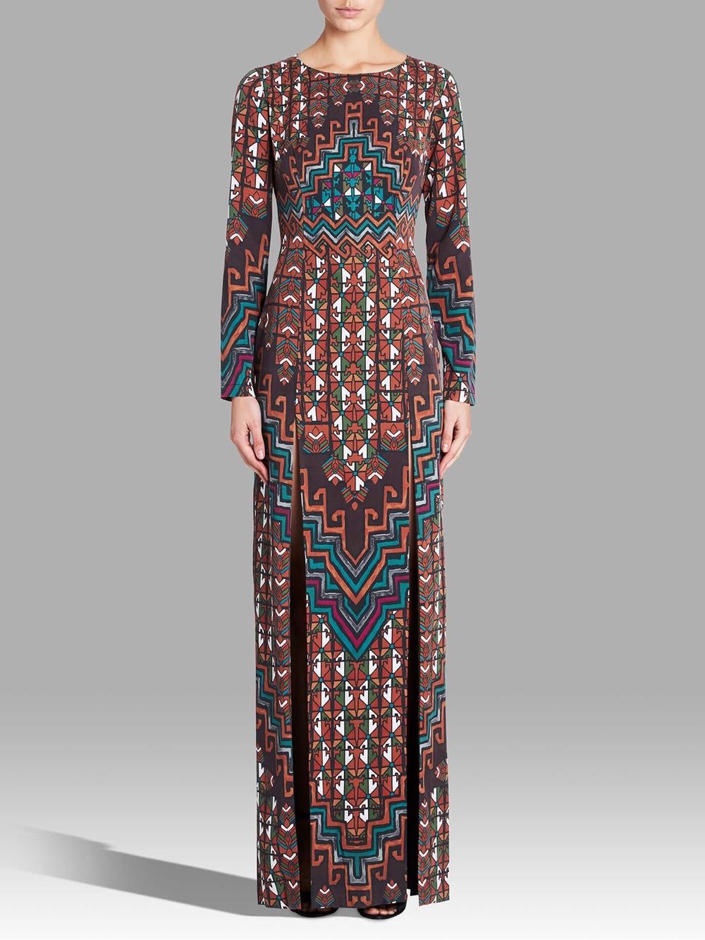 Mara Hoffman Brown Geometric Backless Long Sleeve Maxi Dress